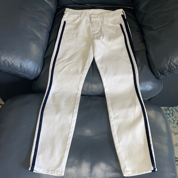 MOTHER JEANS white with navy tuxedo stripes THE LOOKER Ankle sz 26 EUC - Picture 1 of 9
